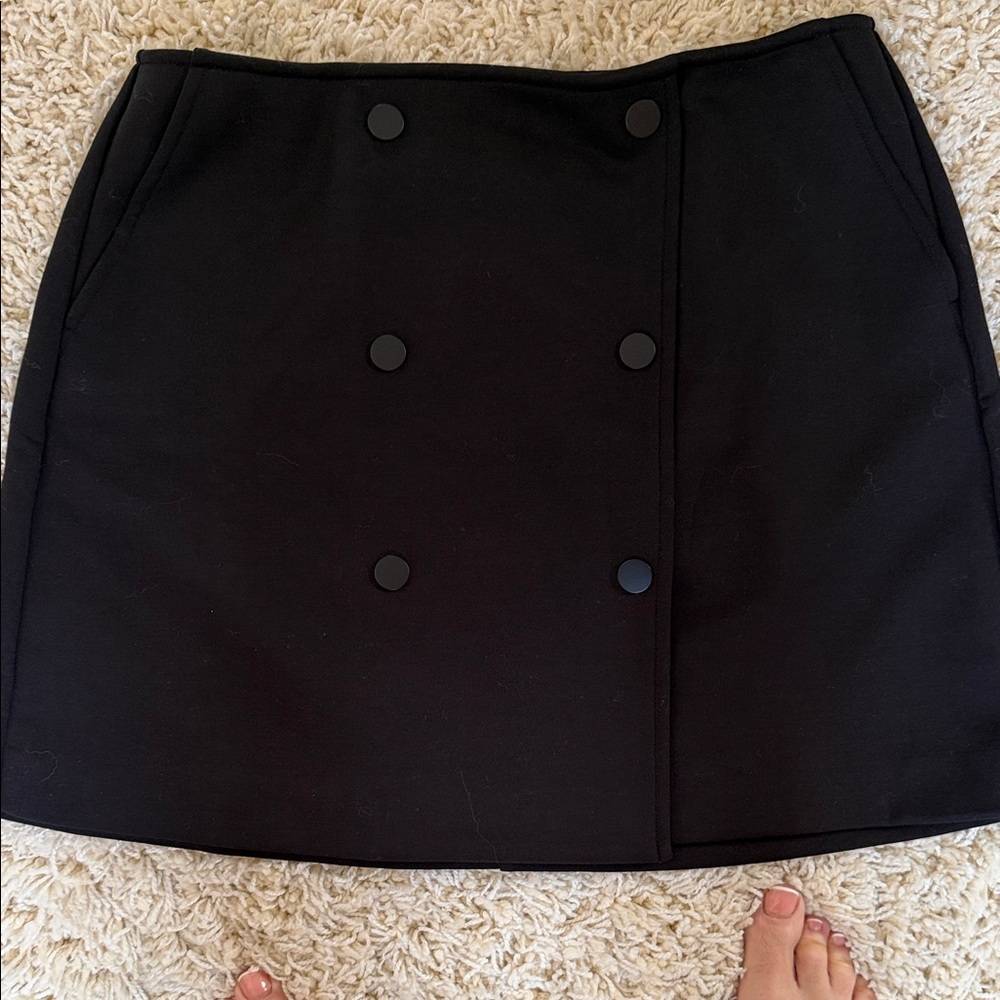 CAbi Black Double-Breasted Mini Skirt
